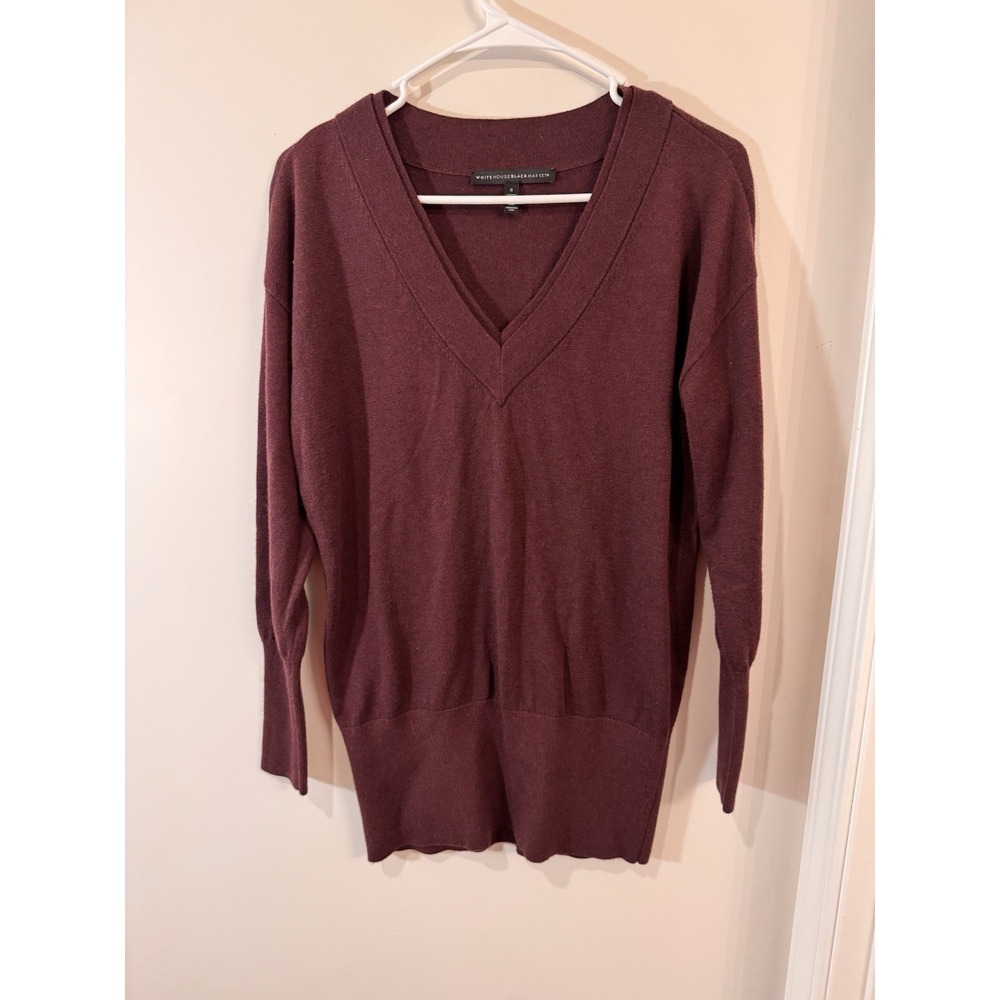 White House Black Market Cashmere Blend V Neck Cabernet Pullover Sweater Small